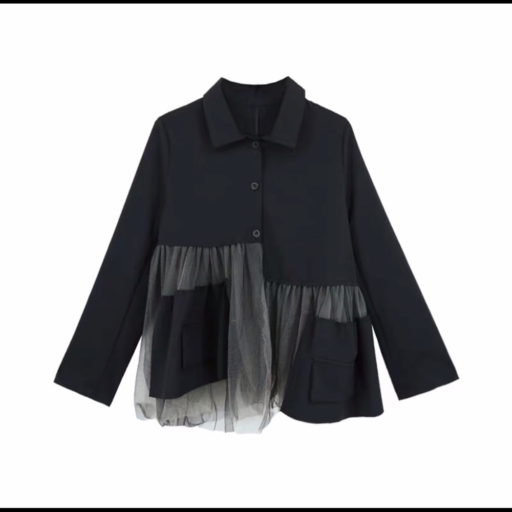 Blazer Suit top see-through sheer blouses. Shirt
